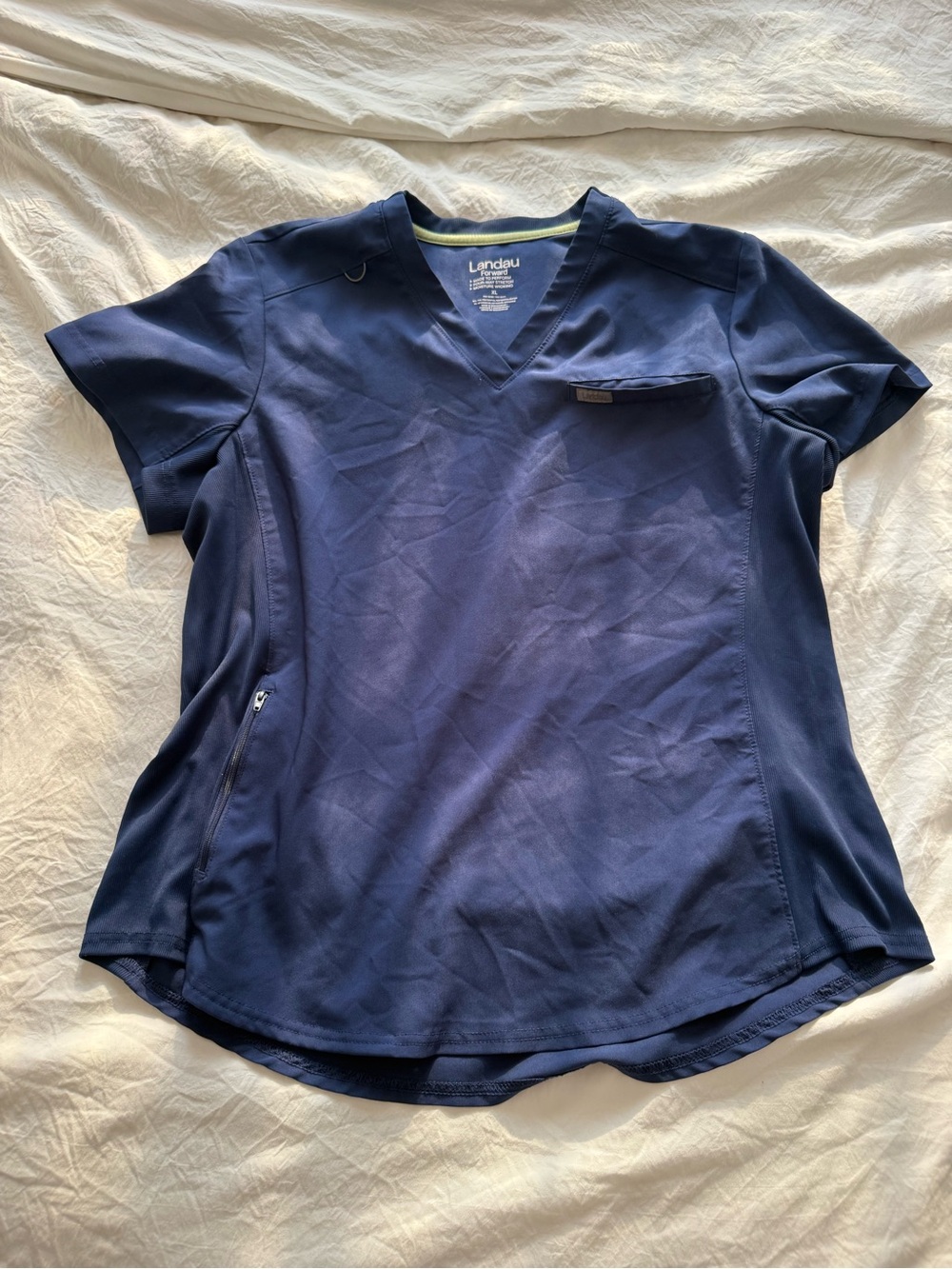 Landau Women's Short Sleeve V-Neck Scrub set in Navy with Chest Pocket